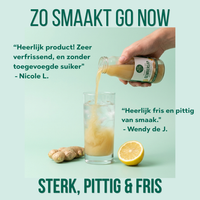 Zo smaakt Go Now: gembersap in een glas met bruiswater, sterk, pittig en fris, met klantcitaten