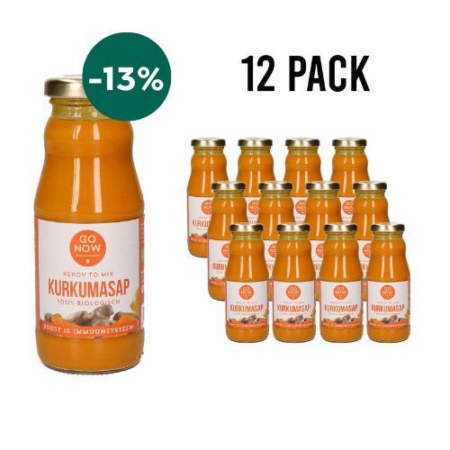 12-pack Pure Kurkumasap 200ml: twaalf flesjes met pack-voordeel