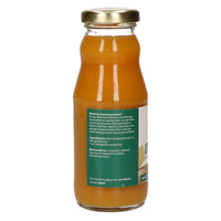 Zijkant van het flesje Gember Shot 200ml met ingrediënten en bewaaradvies