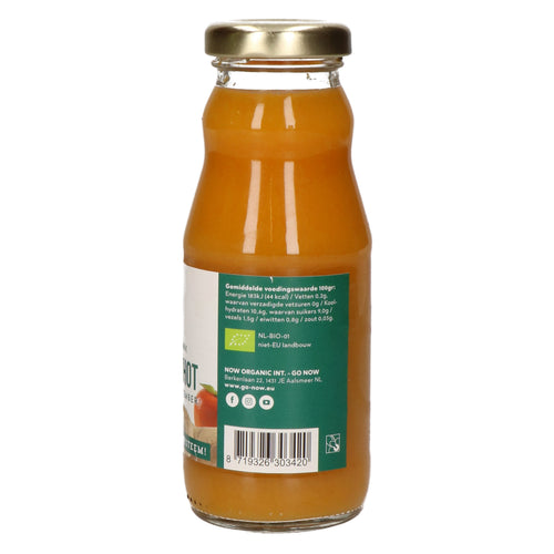 Achterkant van het flesje Gember Shot 200ml met voedingswaarden en Bio-keurmerk