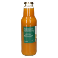 Zijkant van de fles Gember Shot 750ml met ingrediënten en bewaaradvies