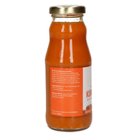 Zijkant van het flesje Kurkuma Shot 200ml met ingrediënten en bewaaradvies